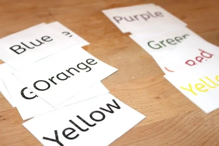 color word cards in full color and black nd white