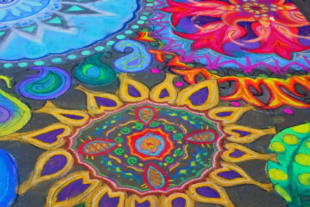 brightly colored mandalas drawn at the Knoxville Chalk Walk