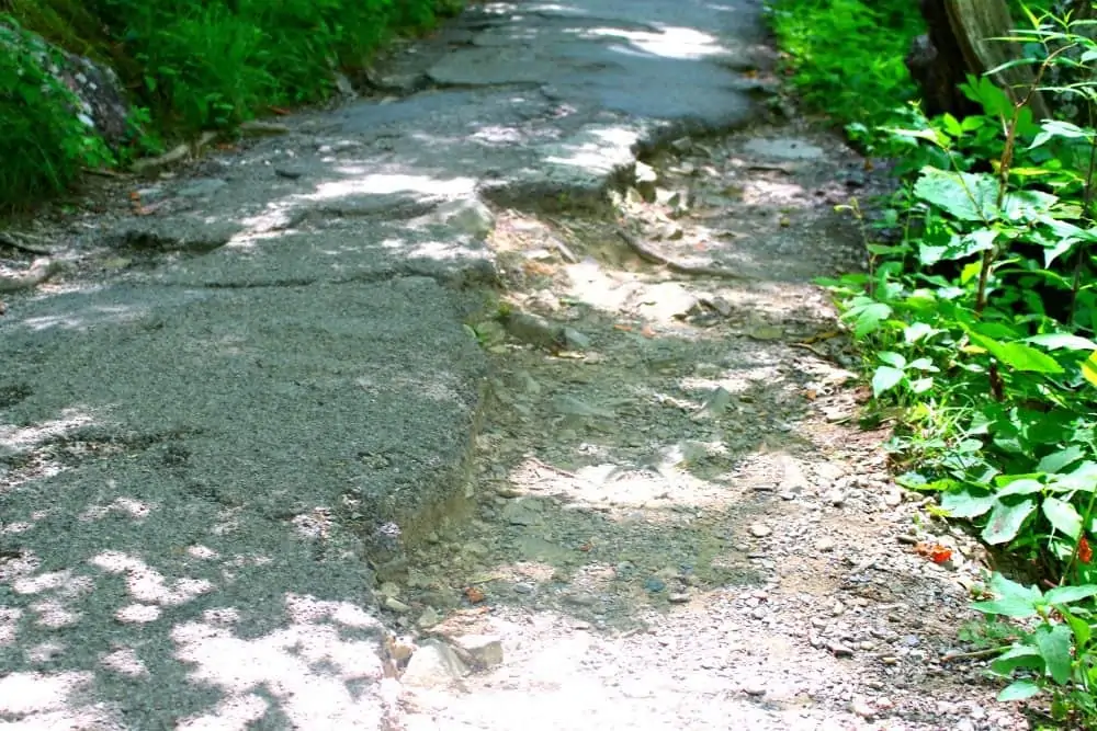 crumbling paved walking path at Laurel Falls