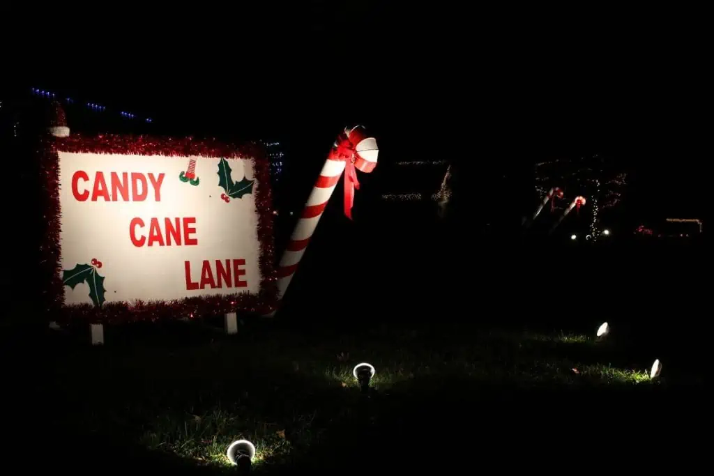 Candy Cane Lane Sign with Holly and Candy Canes on Remington Park Drive, Maryville TN.