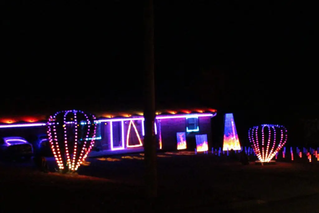 Still photo of an animated Christmas light display on Greenwich, in Maryville, TN.