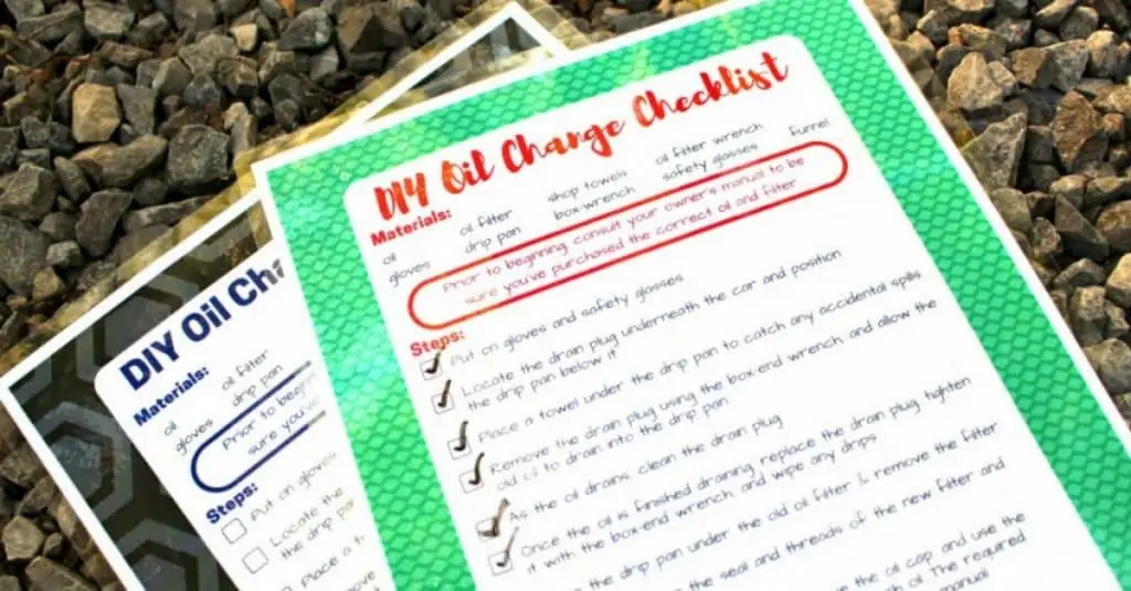 DIY Oil Change Checklists with teal and black border