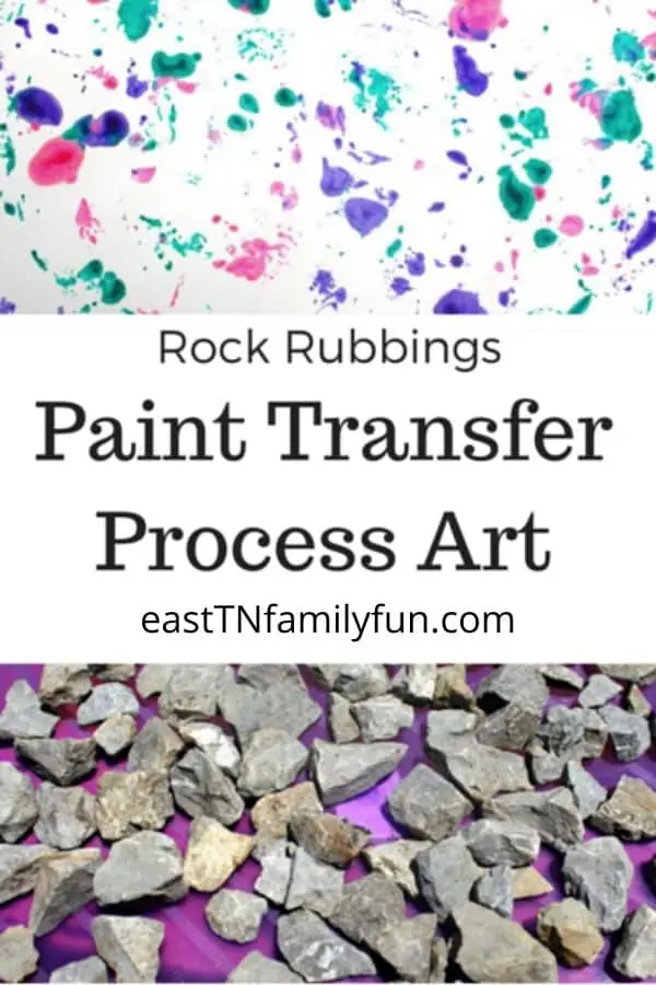 colorful splotched paint on white paper overtop of gray rocks