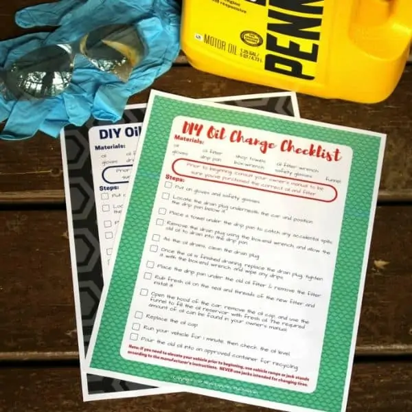 photo of printed DIY Oil Change Check List cropped to square