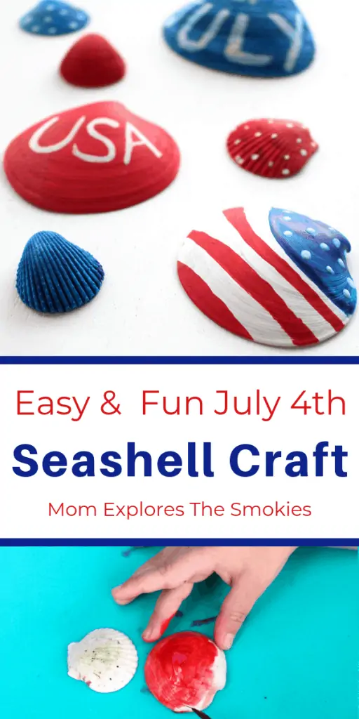 Discover an easy and fun painted July 4th seashell craft, great for kids and adults, Mom Explores The Smokis