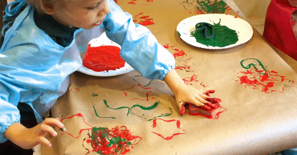 kid-made Christmas gift wrap