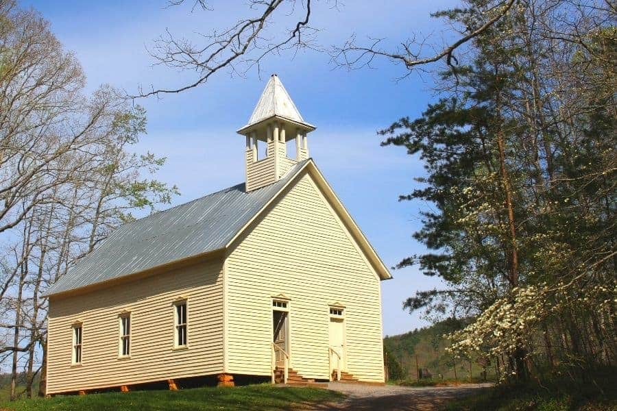 Historic Appalachian church with steeple